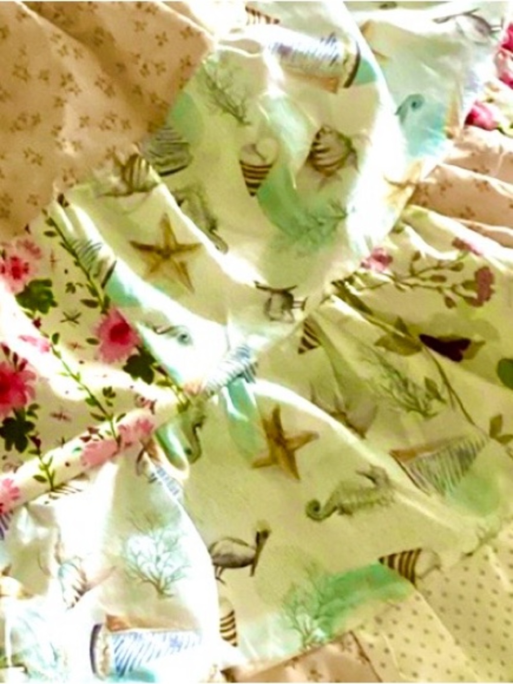 S M 100% Cotton Beach Theme Patchwork Super Full Skirt Hand Made USA